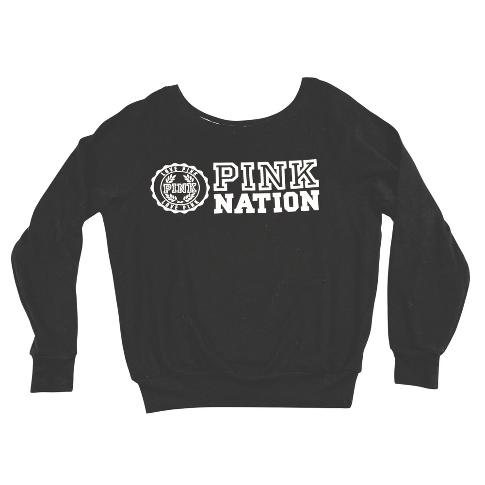 PINK Victorias Secret Logo Sweatshirt Womens XS Black Pullover Scoop Neck Casual